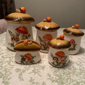 Vintage Sears & Roebuck Whimsical Merry Mushroom Canister Set